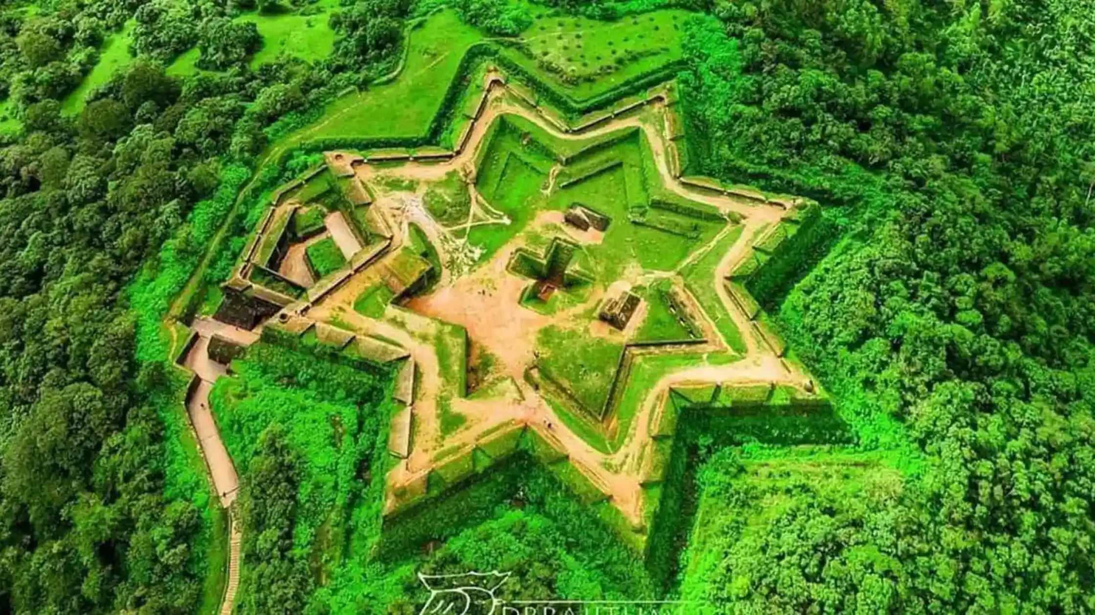 Star-shaped Manjarabad Fort on misty hill near Sakleshpur